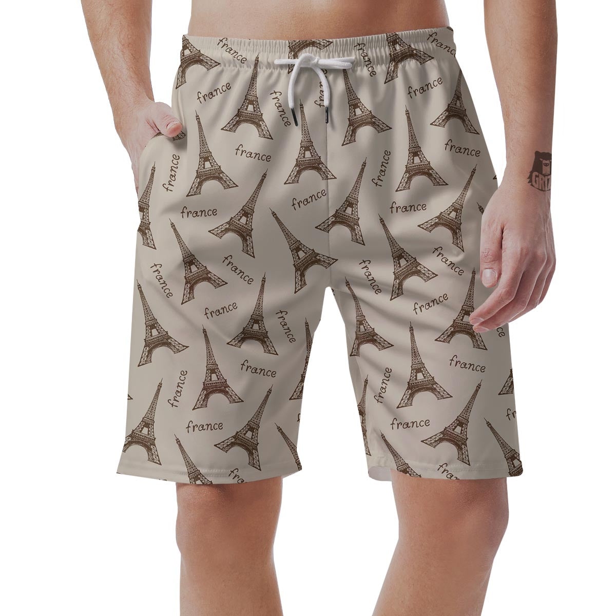 Eiffel Tower Pattern Print Men's Shorts-grizzshop