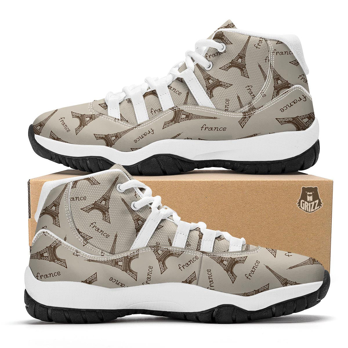 Eiffel Tower Pattern Print White Bball Shoes-grizzshop