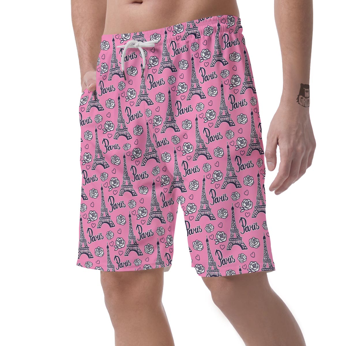 Eiffel Tower Print Pattern Men's Shorts-grizzshop