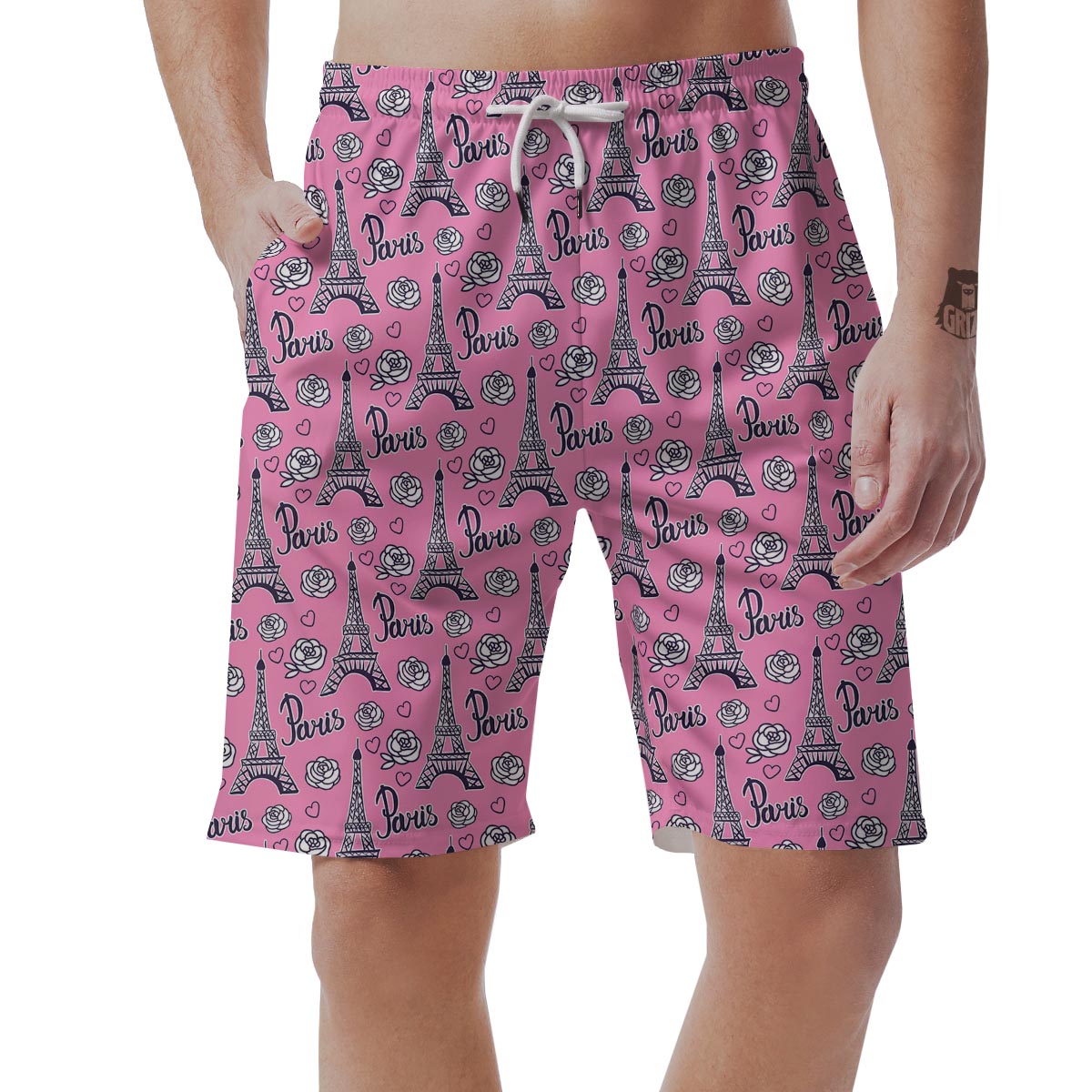 Eiffel Tower Print Pattern Men's Shorts-grizzshop