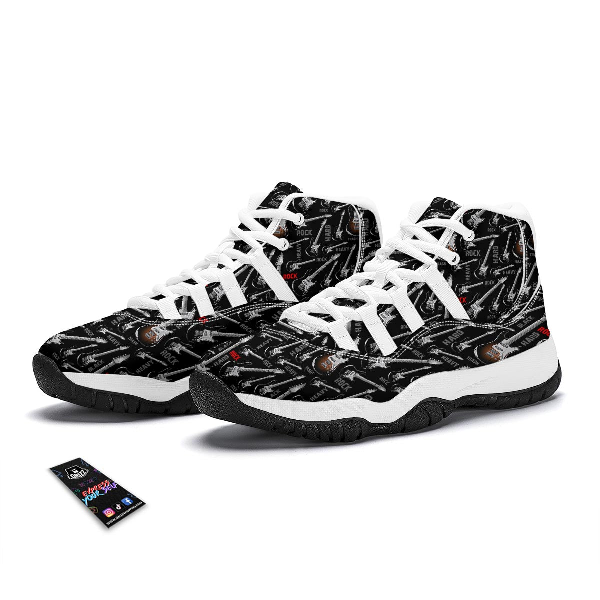 Electric Guitar Pattern Print White Bball Shoes-grizzshop