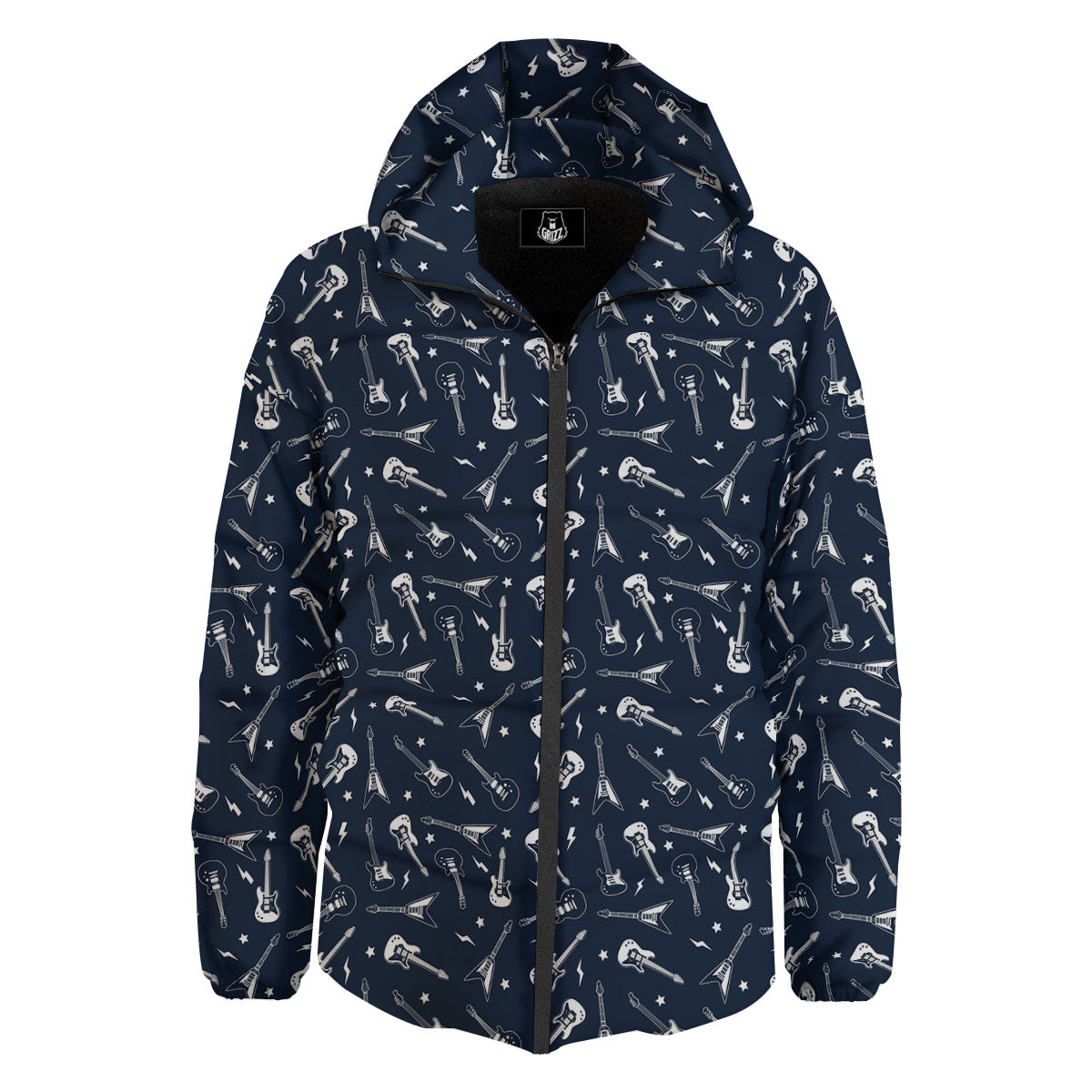 Electric Guitar Print Pattern Down Jacket-grizzshop