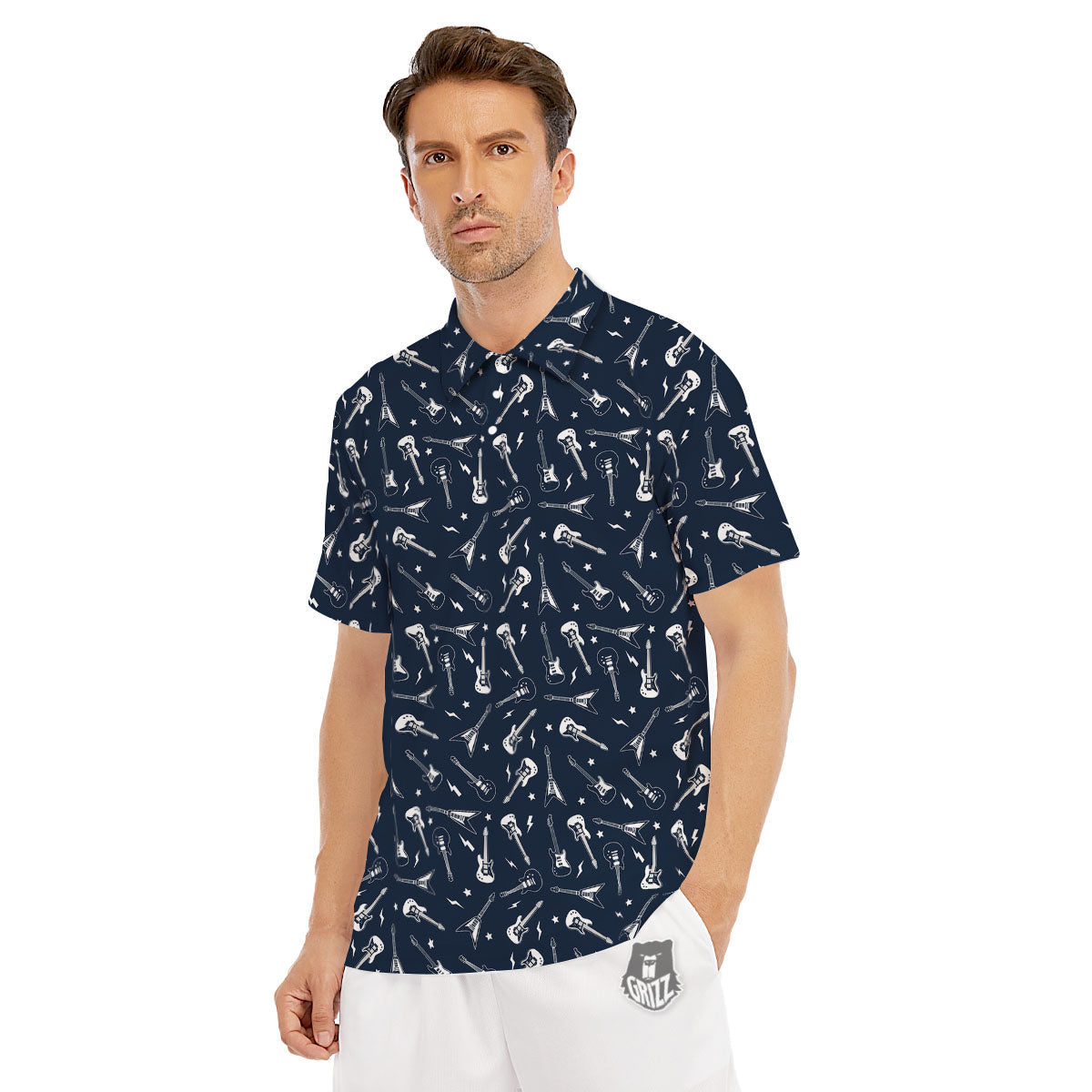 Electric Guitar Print Pattern Men's Golf Shirts-grizzshop
