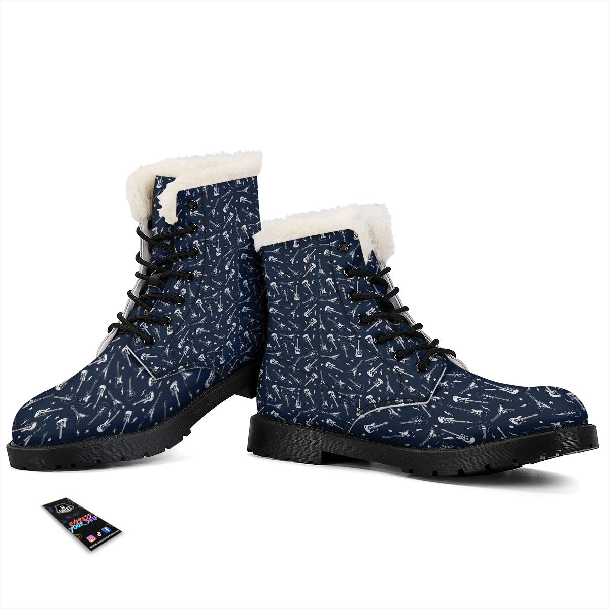 Electric Guitar Print Pattern Winter Boots-grizzshop