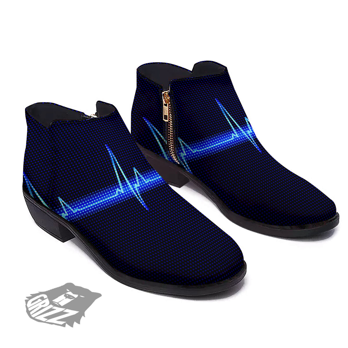 Electrocardiogram Heartbeat Print Ankle Boots-grizzshop