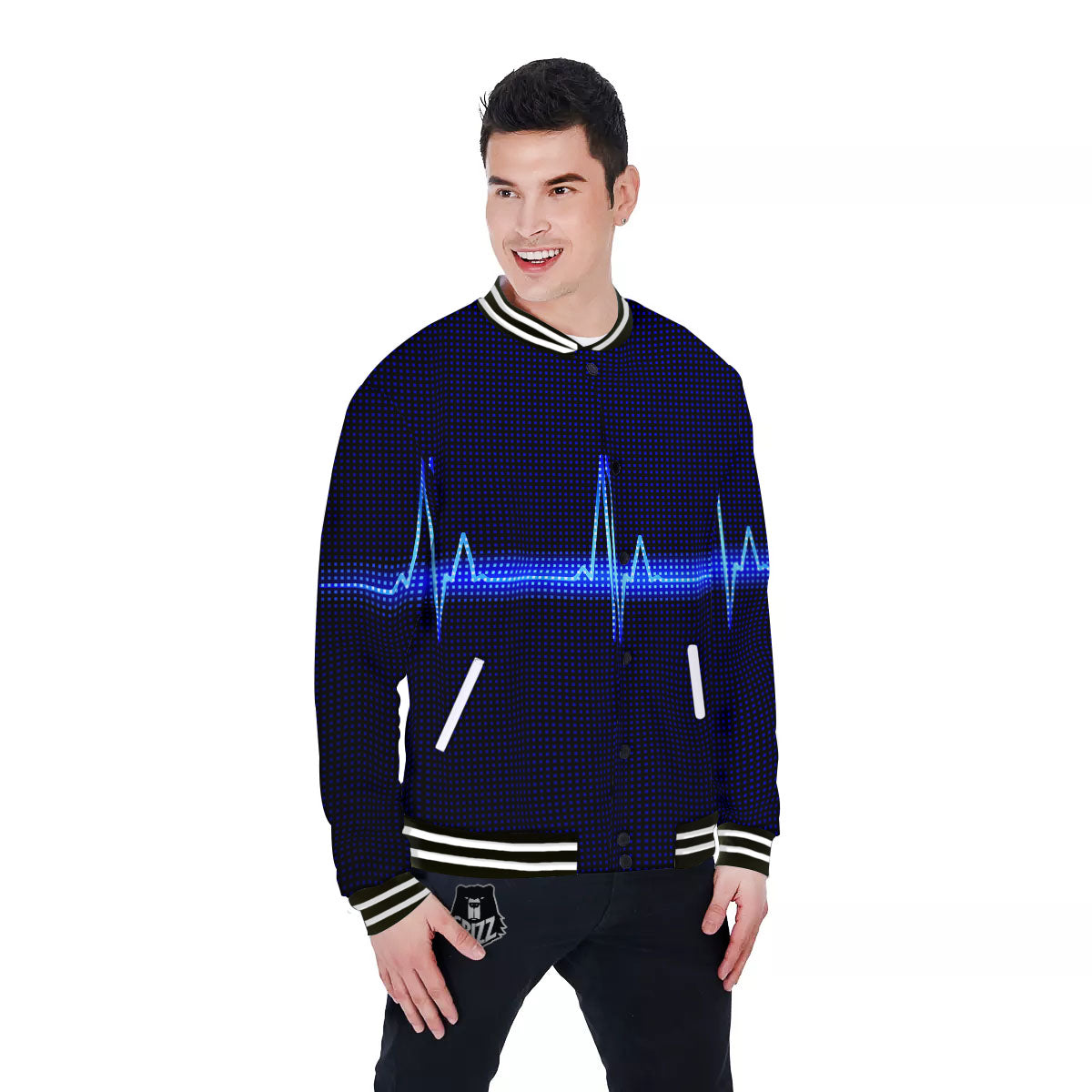 Electrocardiogram Heartbeat Print Baseball Jacket-grizzshop