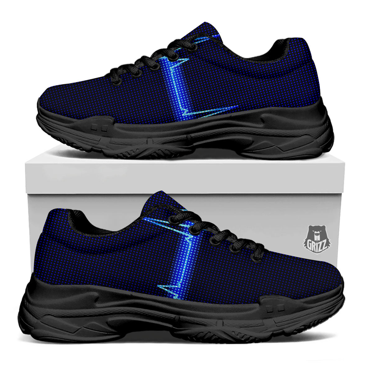 Electrocardiogram Heartbeat Print Black Chunky Shoes-grizzshop