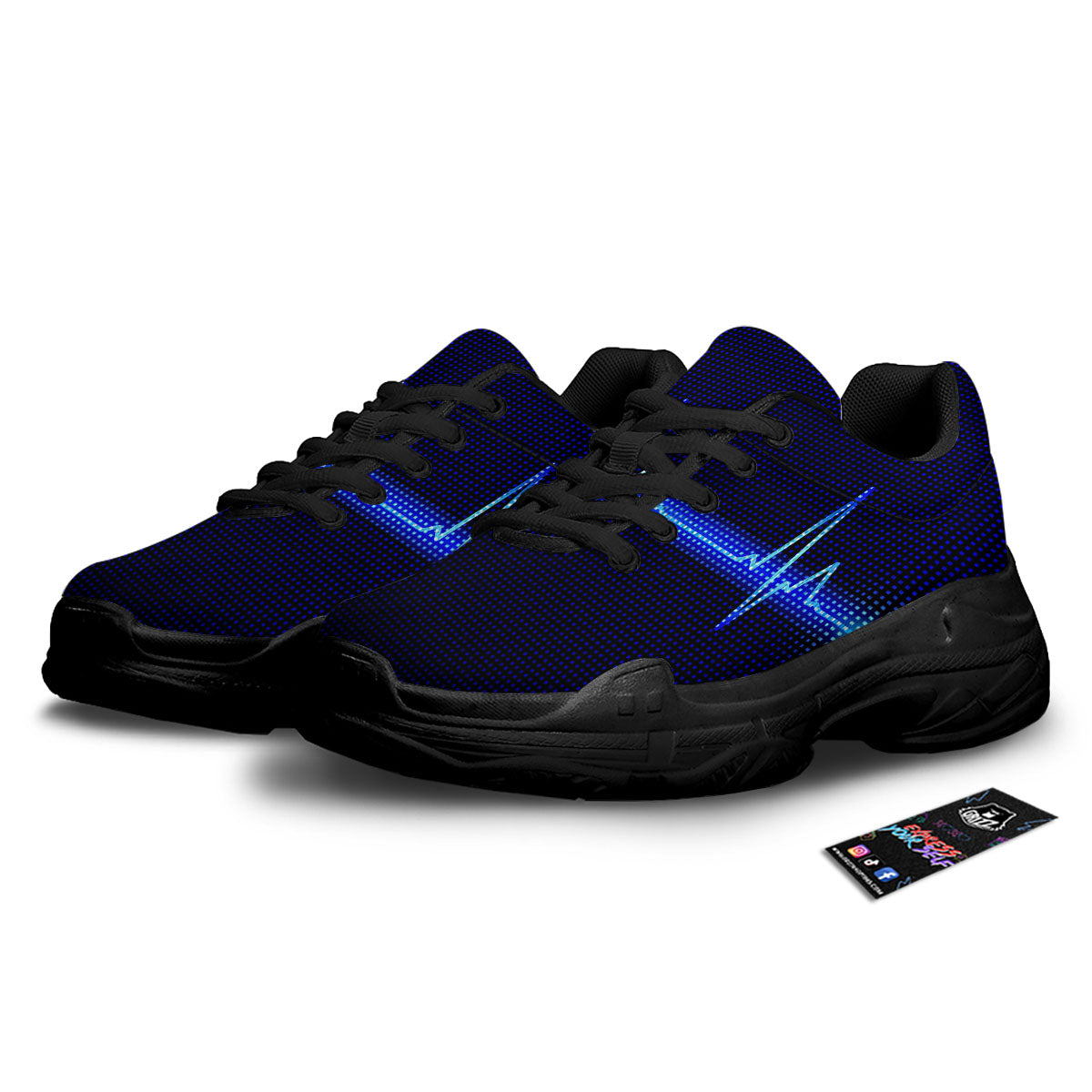 Electrocardiogram Heartbeat Print Black Chunky Shoes-grizzshop