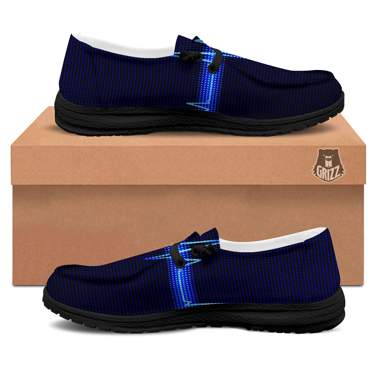 Electrocardiogram Heartbeat Print Black Loafers-grizzshop