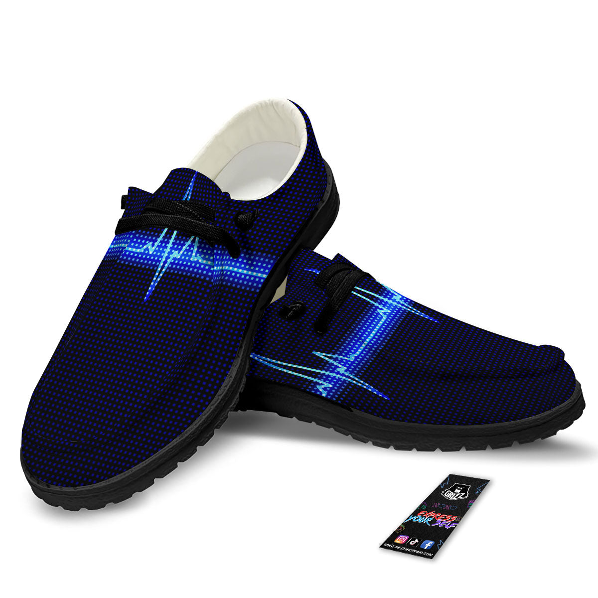 Electrocardiogram Heartbeat Print Black Loafers-grizzshop
