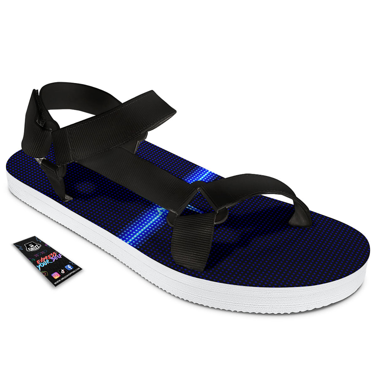 Electrocardiogram Heartbeat Print Black Open Toe Sandals-grizzshop
