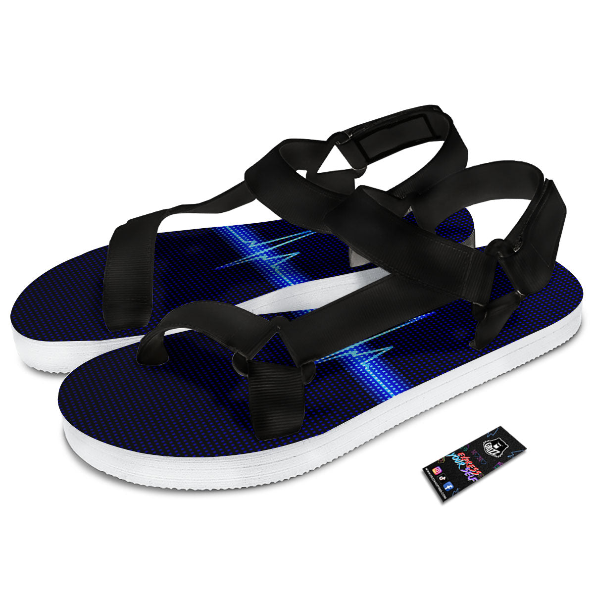Electrocardiogram Heartbeat Print Black Open Toe Sandals-grizzshop