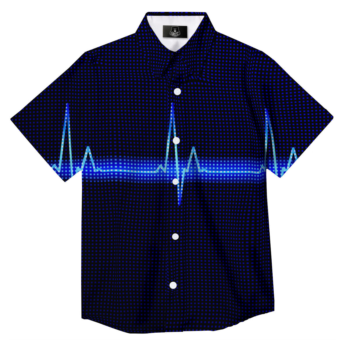 Electrocardiogram Heartbeat Print Button Up Shirt-grizzshop