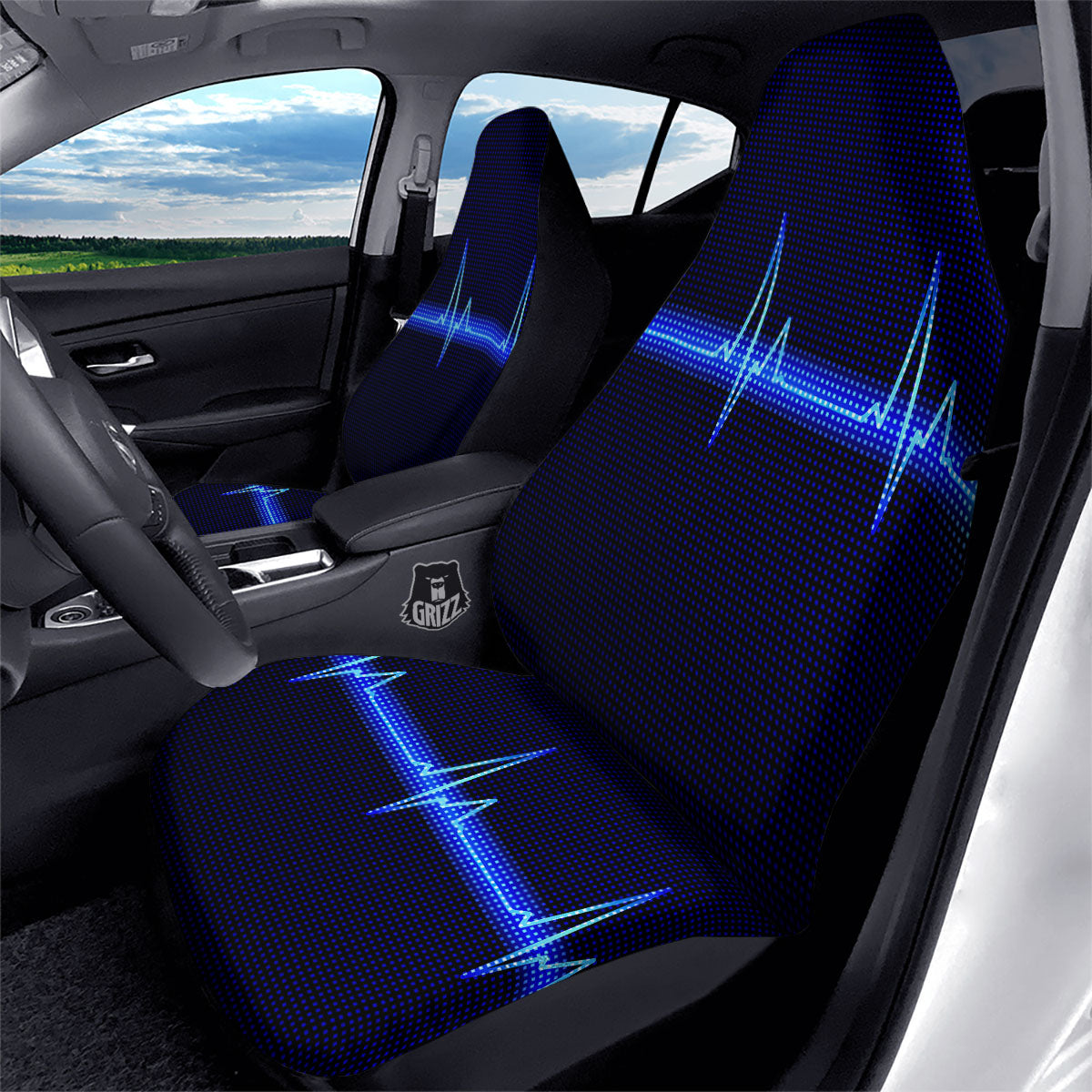 Electrocardiogram Heartbeat Print Car Seat Covers-grizzshop