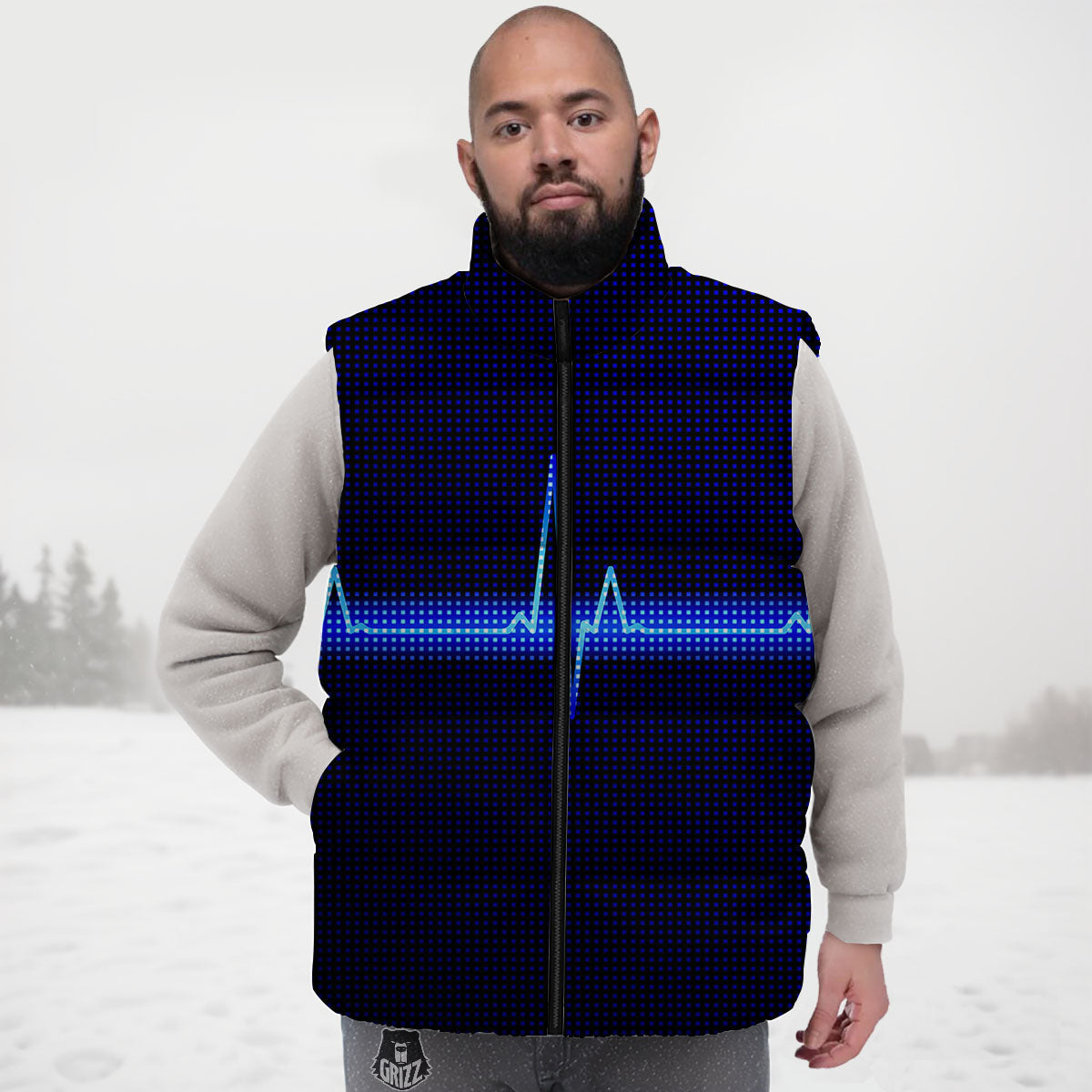 Electrocardiogram Heartbeat Print Down Vest