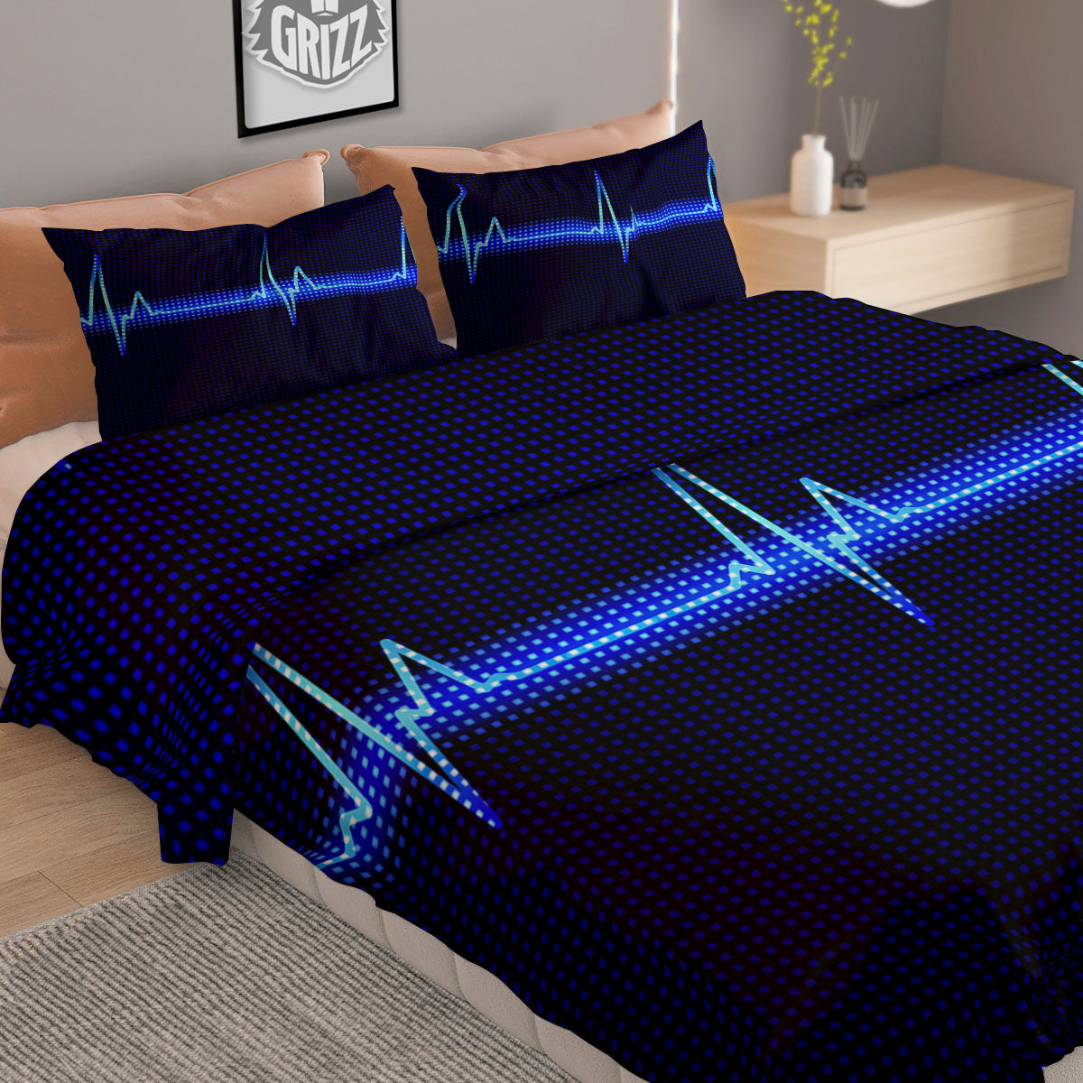 Electrocardiogram Heartbeat Print Duvet Cover Bedding Set