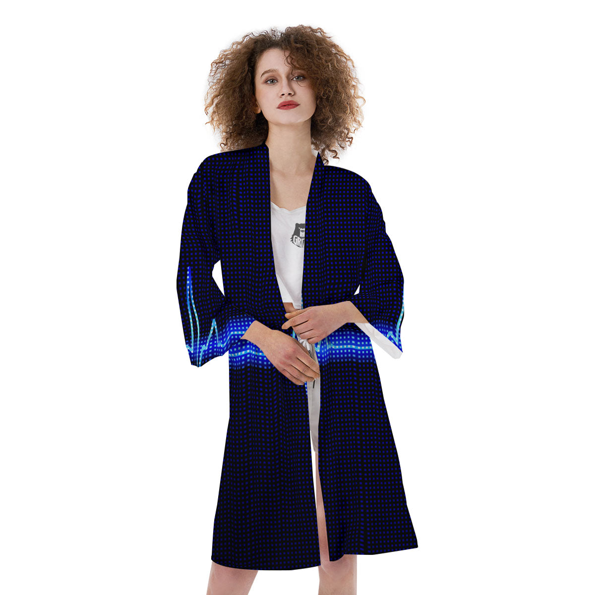 Electrocardiogram Heartbeat Print Kimono-grizzshop