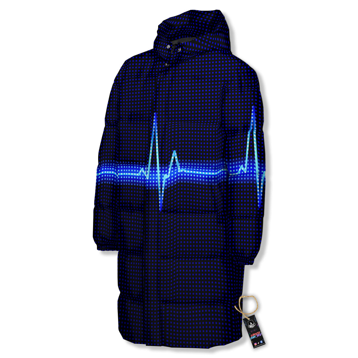 Electrocardiogram Heartbeat Print Long Down Jacket-grizzshop