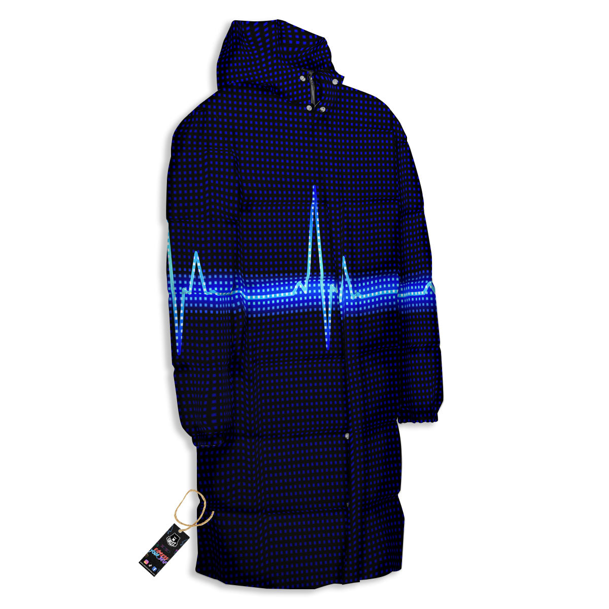 Electrocardiogram Heartbeat Print Long Down Jacket-grizzshop