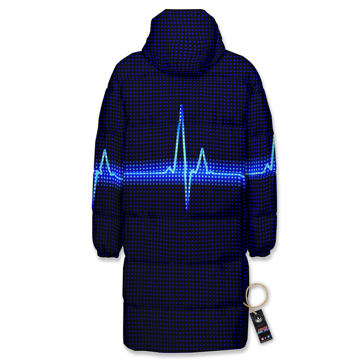 Electrocardiogram Heartbeat Print Long Down Jacket-grizzshop