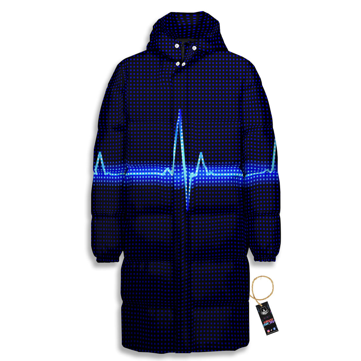 Electrocardiogram Heartbeat Print Long Down Jacket-grizzshop