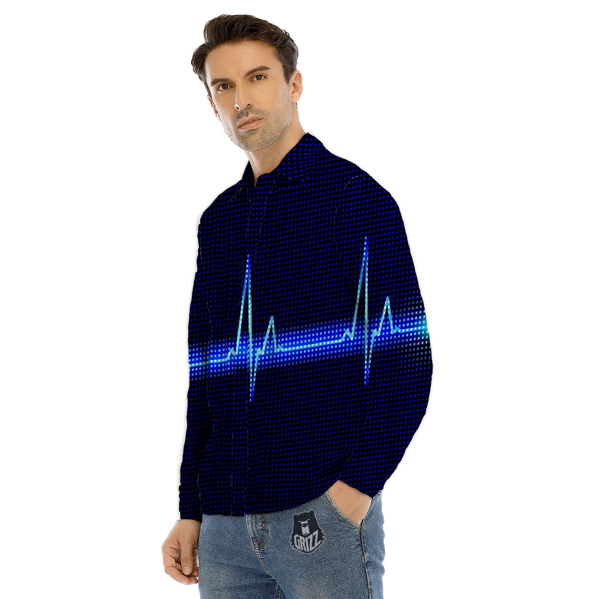 Electrocardiogram Heartbeat Print Men's Dress Shirts-grizzshop