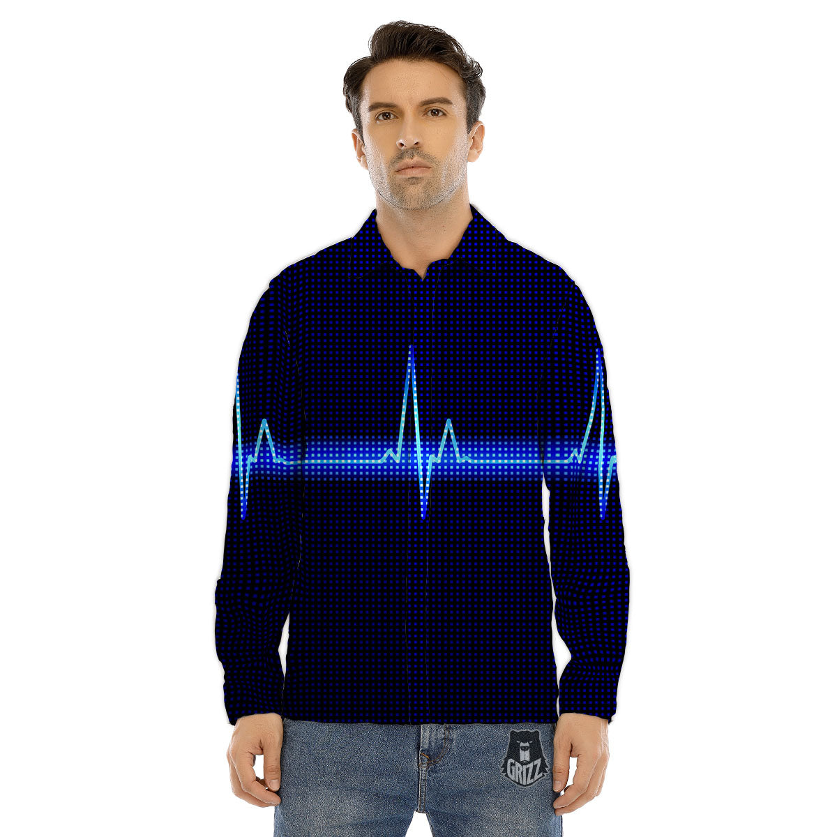 Electrocardiogram Heartbeat Print Men's Dress Shirts-grizzshop