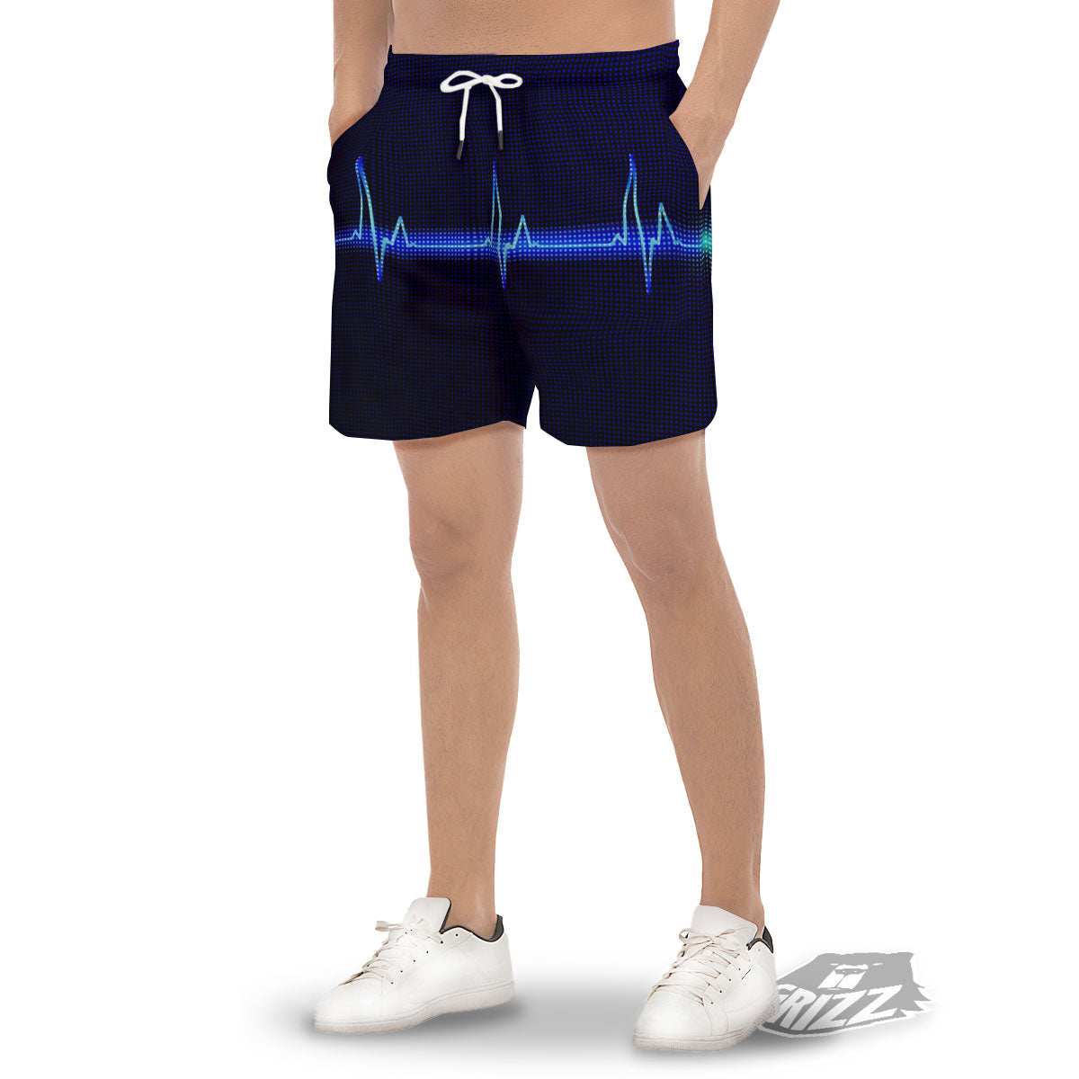 Electrocardiogram Heartbeat Print Men's Gym Shorts-grizzshop