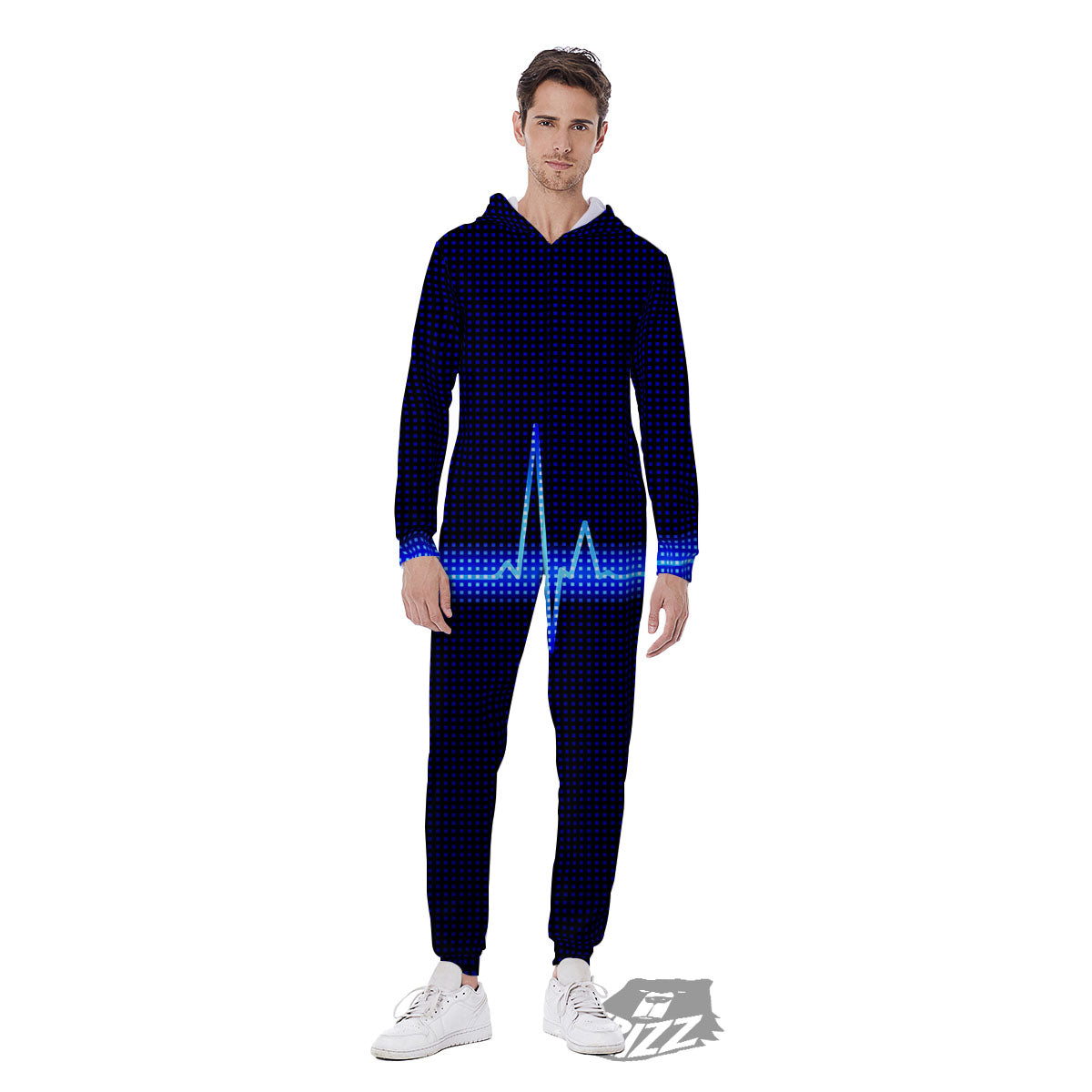 Electrocardiogram Heartbeat Print Men's Jumpsuit-grizzshop
