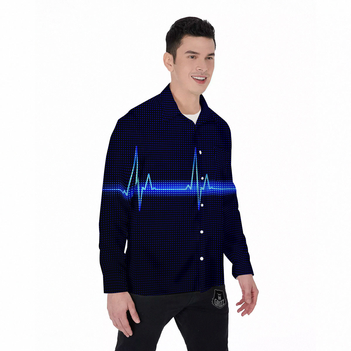 Electrocardiogram Heartbeat Print Men's Long Sleeve Shirts-grizzshop