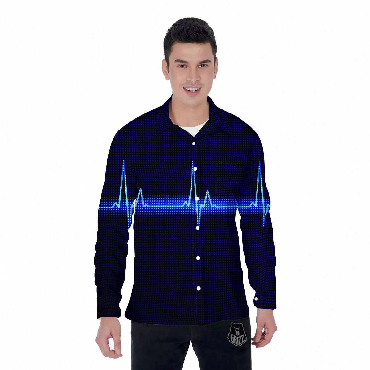 Electrocardiogram Heartbeat Print Men's Long Sleeve Shirts-grizzshop
