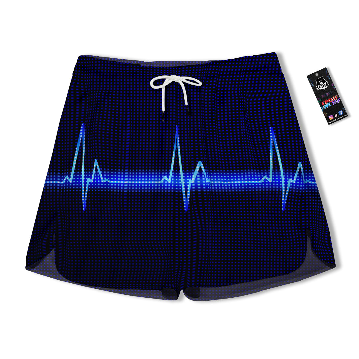 Electrocardiogram Heartbeat Print Men's Running Shorts-grizzshop