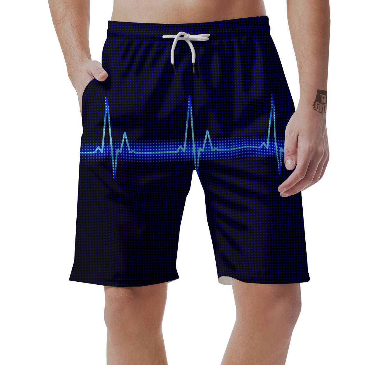 Electrocardiogram Heartbeat Print Men's Shorts-grizzshop