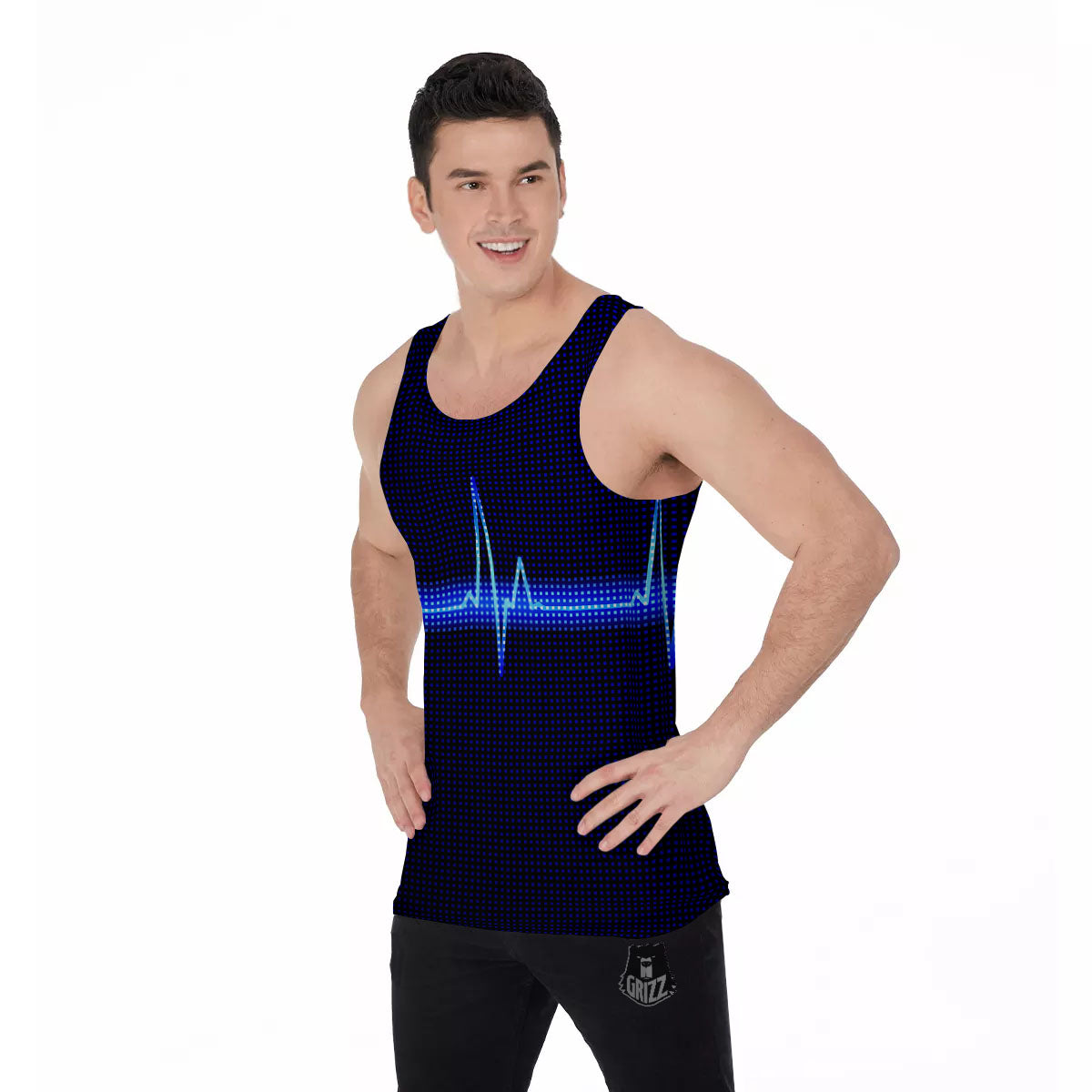 Electrocardiogram Heartbeat Print Men's Tank Top-grizzshop