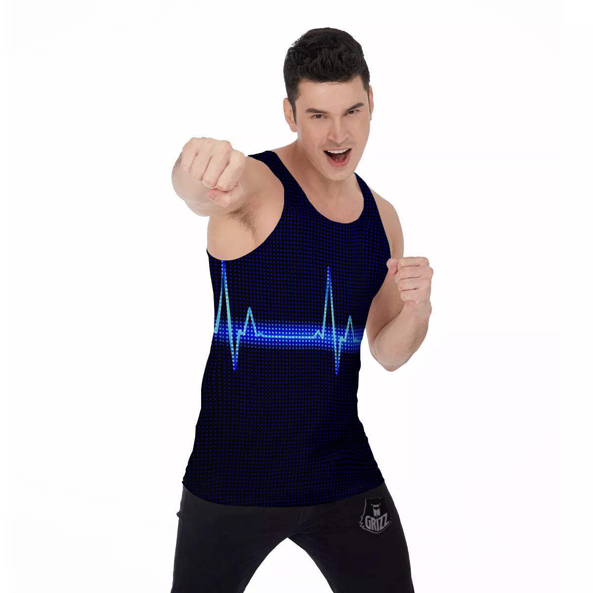 Electrocardiogram Heartbeat Print Men's Tank Top-grizzshop