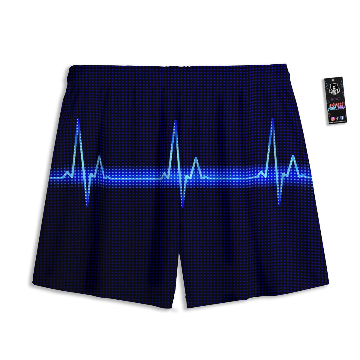 Electrocardiogram Heartbeat Print Mesh Shorts