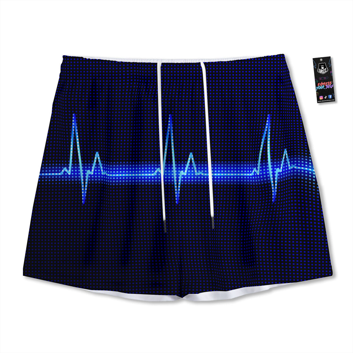 Electrocardiogram Heartbeat Print Mesh Shorts