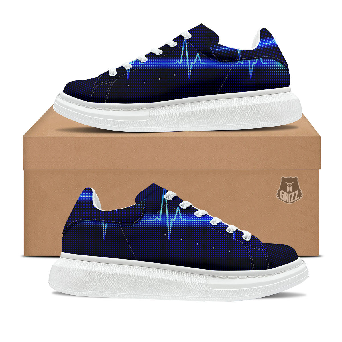 Electrocardiogram Heartbeat Print Platform Shoes-grizzshop