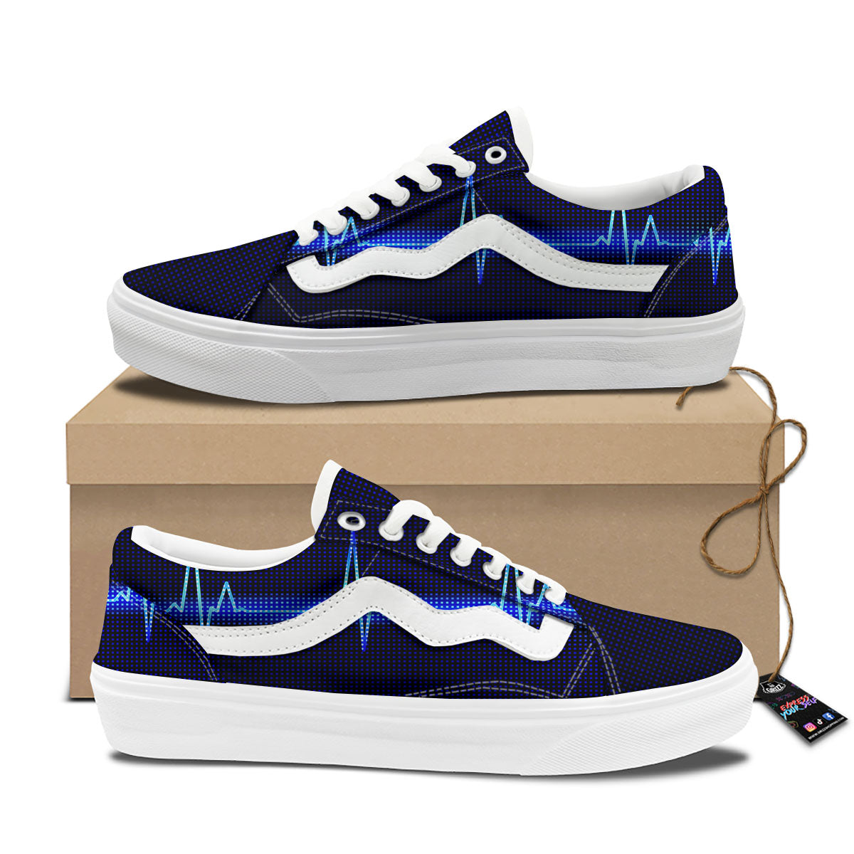 Electrocardiogram Heartbeat Print Skate Shoes-grizzshop