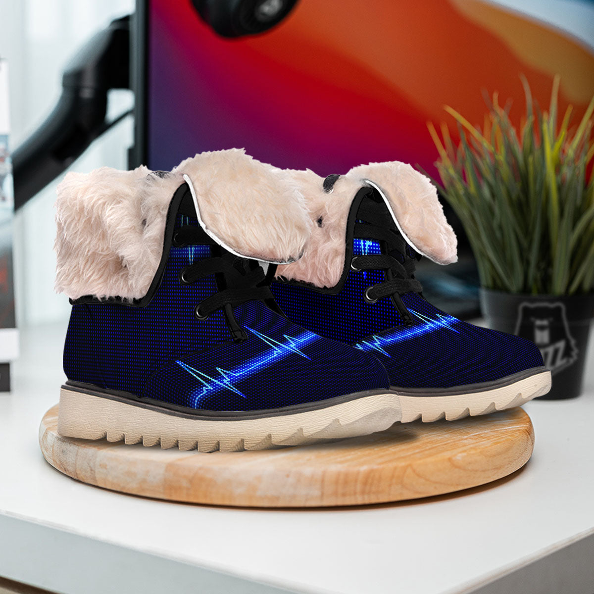 Electrocardiogram Heartbeat Print Snow Boots-grizzshop