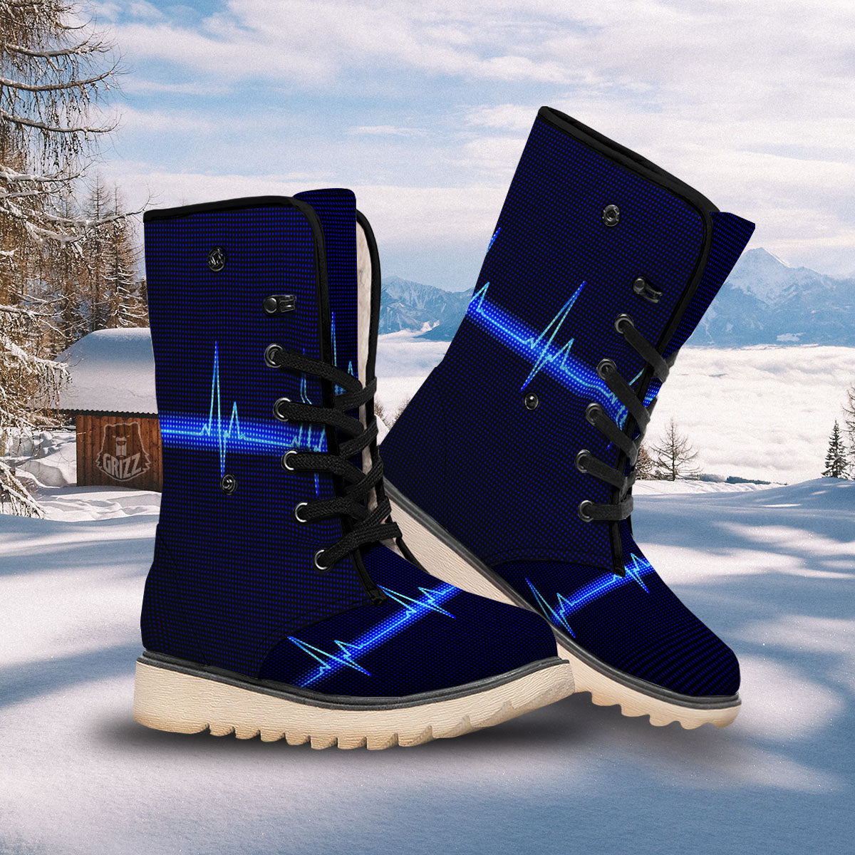 Electrocardiogram Heartbeat Print Snow Boots-grizzshop