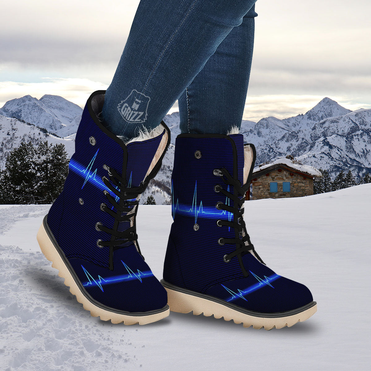 Electrocardiogram Heartbeat Print Snow Boots-grizzshop