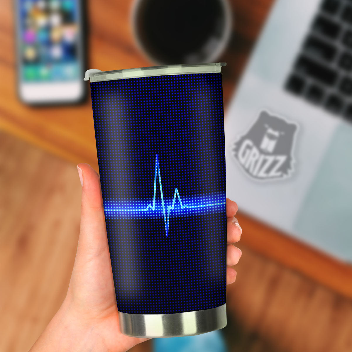 Electrocardiogram Heartbeat Print Tumbler-grizzshop