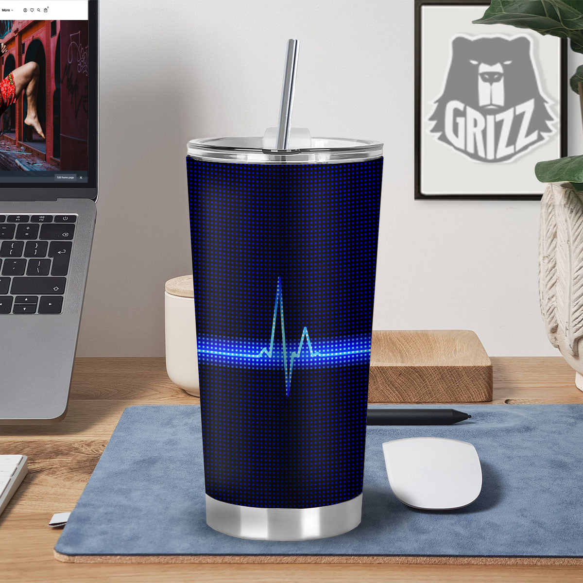 Electrocardiogram Heartbeat Print Tumbler-grizzshop