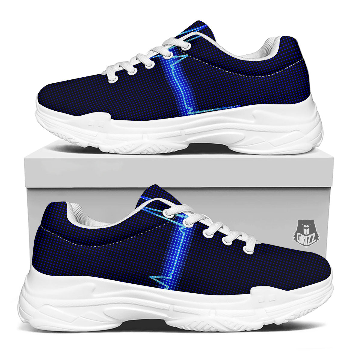 Electrocardiogram Heartbeat Print White Chunky Shoes-grizzshop
