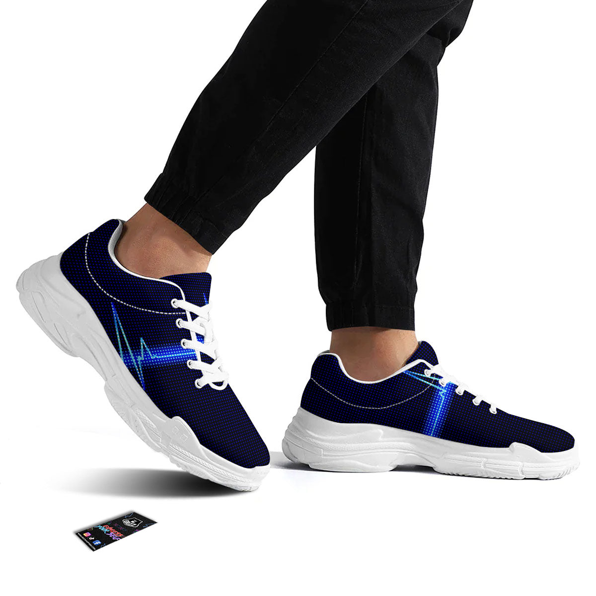 Electrocardiogram Heartbeat Print White Chunky Shoes-grizzshop