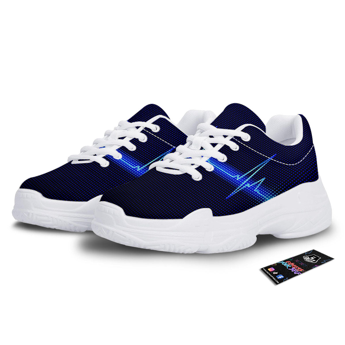 Electrocardiogram Heartbeat Print White Chunky Shoes-grizzshop