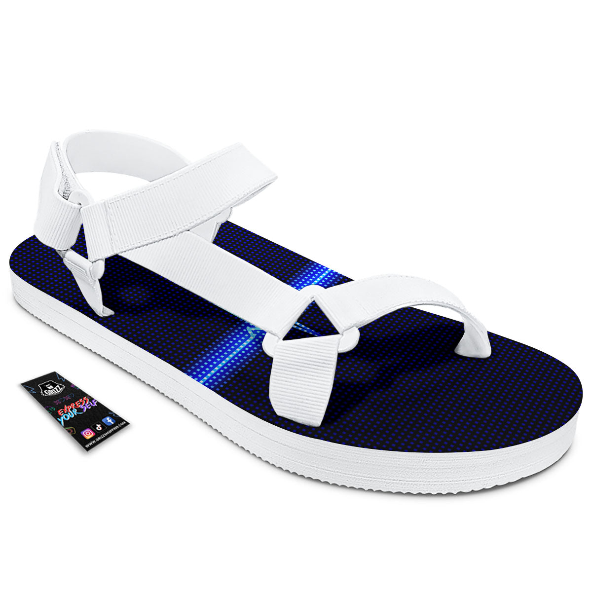 Electrocardiogram Heartbeat Print White Open Toe Sandals-grizzshop