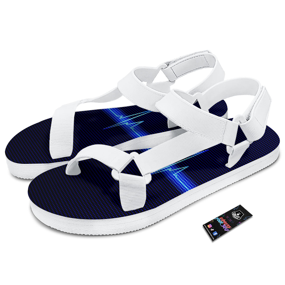 Electrocardiogram Heartbeat Print White Open Toe Sandals-grizzshop