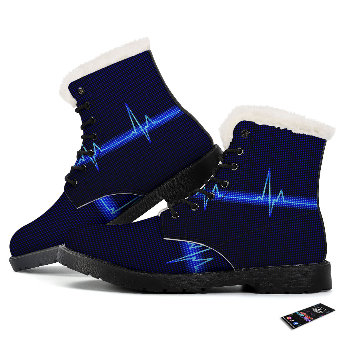Electrocardiogram Heartbeat Print Winter Boots-grizzshop